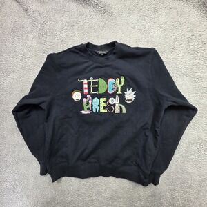 Teddy Fresh Rick And Morty Heavyweight Pull Over Sweat Shirt Black‎ Size Small